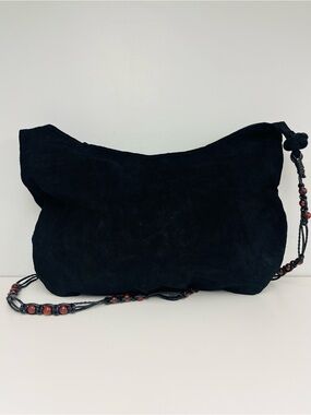 Simple Black Suede Crossbody with Beaded Strap